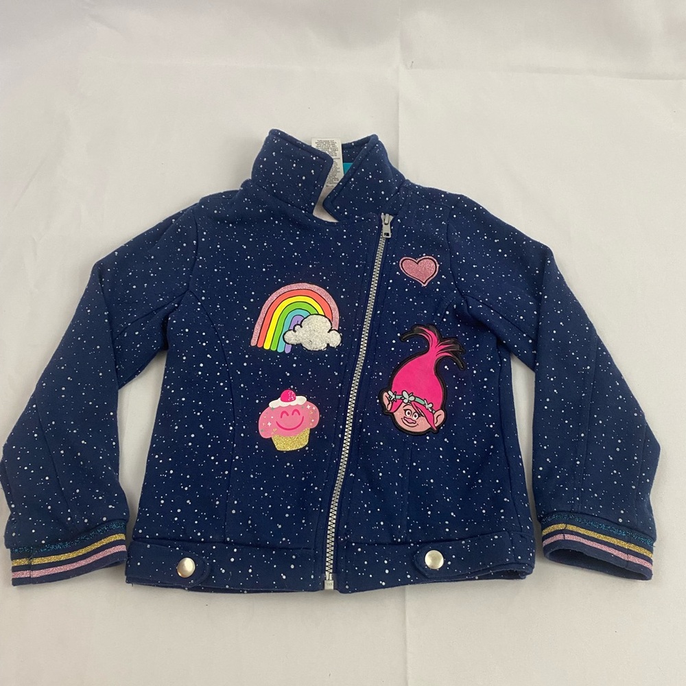 Dreamworks 5/6 Trolls Rainbow Attitude Diagonal Zipper Splatter Paint Jacket